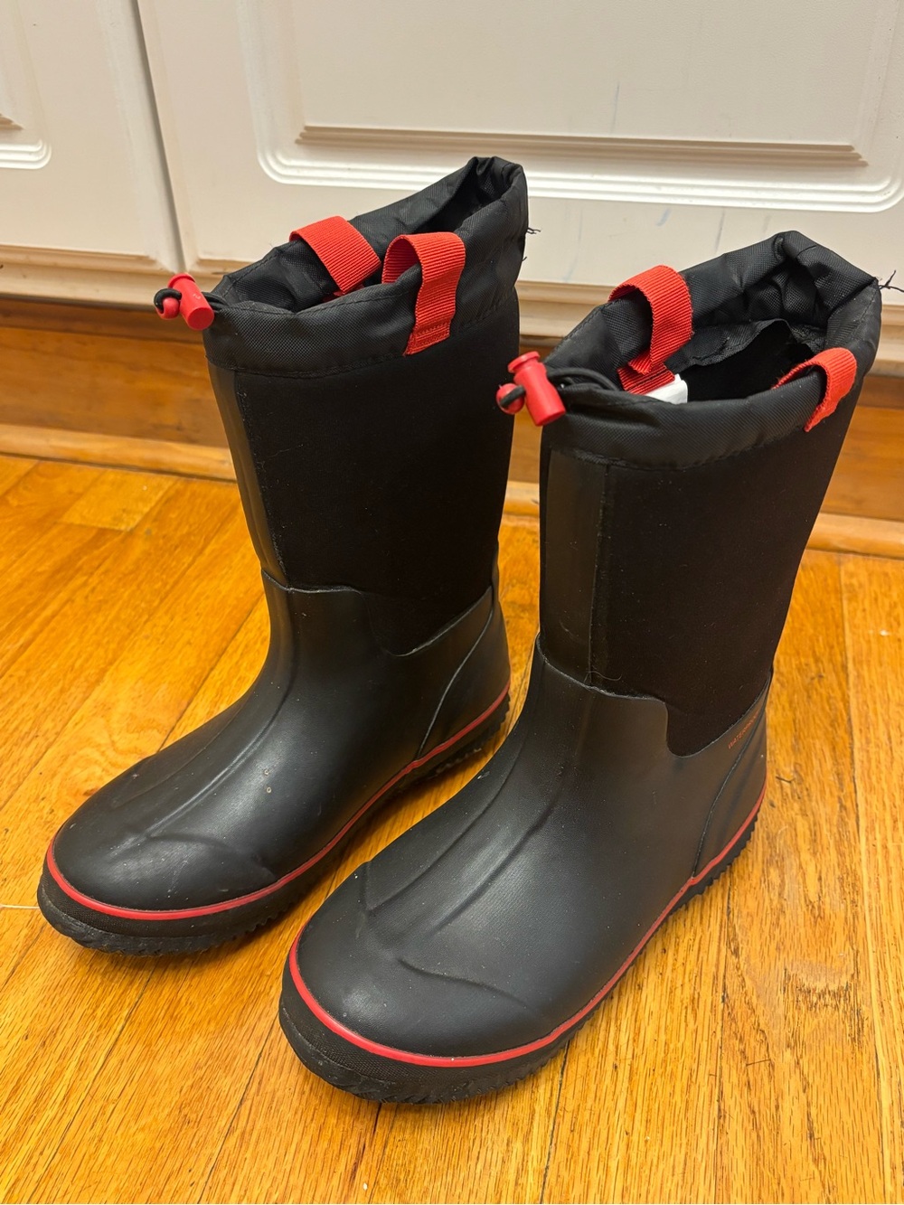 Black Rain Boots with Red Trim